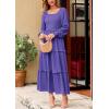 imagePRETTYGARDEN Fall Dresses for Women 2025 Long Sleeve Smocked Square Neck Swiss Dot Tiered Flowy Wedding Guest Maxi DressPurple Blue