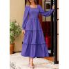 imagePRETTYGARDEN Fall Dresses for Women 2025 Long Sleeve Smocked Square Neck Swiss Dot Tiered Flowy Wedding Guest Maxi DressPurple Blue
