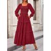 imagePRETTYGARDEN Fall Dresses for Women 2025 Long Sleeve Smocked Square Neck Swiss Dot Tiered Flowy Wedding Guest Maxi DressRed