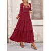 imagePRETTYGARDEN Fall Dresses for Women 2025 Long Sleeve Smocked Square Neck Swiss Dot Tiered Flowy Wedding Guest Maxi DressRed