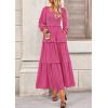 imagePRETTYGARDEN Fall Dresses for Women 2025 Long Sleeve Smocked Square Neck Swiss Dot Tiered Flowy Wedding Guest Maxi DressRose Red