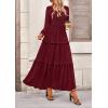 imagePRETTYGARDEN Fall Dresses for Women 2025 Long Sleeve Smocked Square Neck Swiss Dot Tiered Flowy Wedding Guest Maxi DressWine Red