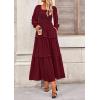 imagePRETTYGARDEN Fall Dresses for Women 2025 Long Sleeve Smocked Square Neck Swiss Dot Tiered Flowy Wedding Guest Maxi DressWine Red