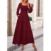 imagePRETTYGARDEN Fall Dresses for Women 2025 Long Sleeve Smocked Square Neck Swiss Dot Tiered Flowy Wedding Guest Maxi DressWine Red