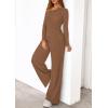 imagePRETTYGARDEN Fall Two Piece Sets For Women 2025 Off Shoulder Tops Long Pants Knit Matching Lounge Set Airport Travel OutfitsBrown