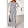 imagePRETTYGARDEN Fall Two Piece Sets For Women 2025 Off Shoulder Tops Long Pants Knit Matching Lounge Set Airport Travel OutfitsLight Grey