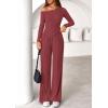imagePRETTYGARDEN Fall Two Piece Sets For Women 2025 Off Shoulder Tops Long Pants Knit Matching Lounge Set Airport Travel OutfitsWine Red