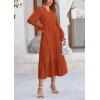 imagePRETTYGARDEN Long Sleeve Dress for Women 2025 Fall V Neck Tiered Aline Spring Elegant Modest Flowy Wedding Guest Maxi DressesBrick Red