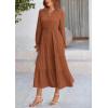 imagePRETTYGARDEN Long Sleeve Dress for Women 2025 Fall V Neck Tiered Aline Spring Elegant Modest Flowy Wedding Guest Maxi DressesBrown
