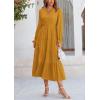imagePRETTYGARDEN Long Sleeve Dress for Women 2025 Fall V Neck Tiered Aline Spring Elegant Modest Flowy Wedding Guest Maxi DressesBrown Yellow