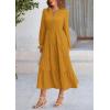 imagePRETTYGARDEN Long Sleeve Dress for Women 2025 Fall V Neck Tiered Aline Spring Elegant Modest Flowy Wedding Guest Maxi DressesBrown Yellow