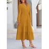 imagePRETTYGARDEN Long Sleeve Dress for Women 2025 Fall V Neck Tiered Aline Spring Elegant Modest Flowy Wedding Guest Maxi DressesBrown Yellow