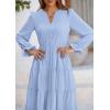 imagePRETTYGARDEN Long Sleeve Dress for Women 2025 Fall V Neck Tiered Aline Spring Elegant Modest Flowy Wedding Guest Maxi DressesLight Blue