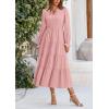 imagePRETTYGARDEN Long Sleeve Dress for Women 2025 Fall V Neck Tiered Aline Spring Elegant Modest Flowy Wedding Guest Maxi DressesPink