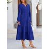 imagePRETTYGARDEN Long Sleeve Dress for Women 2025 Fall V Neck Tiered Aline Spring Elegant Modest Flowy Wedding Guest Maxi DressesRoyal Blue