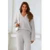 imagePRETTYGARDEN Lounge Sets for Women Two Piece Sweaters Pajama Set Fall Fashion 2025 Loungewear Outfits Matching Winter ClothesLight Grey