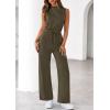 imagePRETTYGARDEN One Piece Jumpsuits for Women Dressy Summer Business Casual Outifts Sleeveless Mock Neck Wide Leg RompersArmy Green