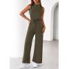 imagePRETTYGARDEN One Piece Jumpsuits for Women Dressy Summer Business Casual Outifts Sleeveless Mock Neck Wide Leg RompersArmy Green
