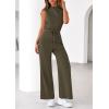 imagePRETTYGARDEN One Piece Jumpsuits for Women Dressy Summer Business Casual Outifts Sleeveless Mock Neck Wide Leg RompersArmy Green