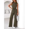 imagePRETTYGARDEN One Piece Jumpsuits for Women Dressy Summer Business Casual Outifts Sleeveless Mock Neck Wide Leg RompersArmy Green