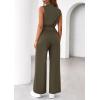 imagePRETTYGARDEN One Piece Jumpsuits for Women Dressy Summer Business Casual Outifts Sleeveless Mock Neck Wide Leg RompersArmy Green