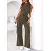 imagePRETTYGARDEN One Piece Jumpsuits for Women Dressy Summer Business Casual Outifts Sleeveless Mock Neck Wide Leg RompersArmy Green