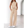 imagePRETTYGARDEN One Piece Jumpsuits for Women Dressy Summer Business Casual Outifts Sleeveless Mock Neck Wide Leg RompersBeige