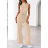 imagePRETTYGARDEN One Piece Jumpsuits for Women Dressy Summer Business Casual Outifts Sleeveless Mock Neck Wide Leg RompersBeige
