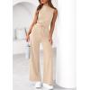 imagePRETTYGARDEN One Piece Jumpsuits for Women Dressy Summer Business Casual Outifts Sleeveless Mock Neck Wide Leg RompersBeige