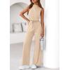 imagePRETTYGARDEN One Piece Jumpsuits for Women Dressy Summer Business Casual Outifts Sleeveless Mock Neck Wide Leg RompersBeige