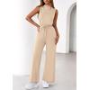 imagePRETTYGARDEN One Piece Jumpsuits for Women Dressy Summer Business Casual Outifts Sleeveless Mock Neck Wide Leg RompersBeige