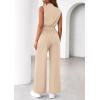 imagePRETTYGARDEN One Piece Jumpsuits for Women Dressy Summer Business Casual Outifts Sleeveless Mock Neck Wide Leg RompersBeige