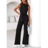 imagePRETTYGARDEN One Piece Jumpsuits for Women Dressy Summer Business Casual Outifts Sleeveless Mock Neck Wide Leg RompersBlack