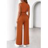 imagePRETTYGARDEN One Piece Jumpsuits for Women Dressy Summer Business Casual Outifts Sleeveless Mock Neck Wide Leg RompersBrick Red