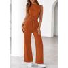 imagePRETTYGARDEN One Piece Jumpsuits for Women Dressy Summer Business Casual Outifts Sleeveless Mock Neck Wide Leg RompersBrick Red