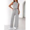 imagePRETTYGARDEN One Piece Jumpsuits for Women Dressy Summer Business Casual Outifts Sleeveless Mock Neck Wide Leg RompersGrey