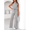 imagePRETTYGARDEN One Piece Jumpsuits for Women Dressy Summer Business Casual Outifts Sleeveless Mock Neck Wide Leg RompersGrey
