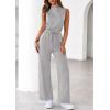 imagePRETTYGARDEN One Piece Jumpsuits for Women Dressy Summer Business Casual Outifts Sleeveless Mock Neck Wide Leg RompersGrey