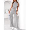 imagePRETTYGARDEN One Piece Jumpsuits for Women Dressy Summer Business Casual Outifts Sleeveless Mock Neck Wide Leg RompersGrey