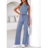 imagePRETTYGARDEN One Piece Jumpsuits for Women Dressy Summer Business Casual Outifts Sleeveless Mock Neck Wide Leg RompersHaze Blue