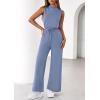 imagePRETTYGARDEN One Piece Jumpsuits for Women Dressy Summer Business Casual Outifts Sleeveless Mock Neck Wide Leg RompersHaze Blue