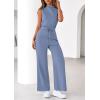 imagePRETTYGARDEN One Piece Jumpsuits for Women Dressy Summer Business Casual Outifts Sleeveless Mock Neck Wide Leg RompersHaze Blue