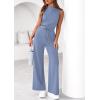 imagePRETTYGARDEN One Piece Jumpsuits for Women Dressy Summer Business Casual Outifts Sleeveless Mock Neck Wide Leg RompersHaze Blue