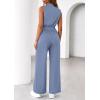 imagePRETTYGARDEN One Piece Jumpsuits for Women Dressy Summer Business Casual Outifts Sleeveless Mock Neck Wide Leg RompersHaze Blue
