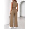 imagePRETTYGARDEN One Piece Jumpsuits for Women Dressy Summer Business Casual Outifts Sleeveless Mock Neck Wide Leg RompersKhaki
