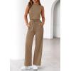 imagePRETTYGARDEN One Piece Jumpsuits for Women Dressy Summer Business Casual Outifts Sleeveless Mock Neck Wide Leg RompersKhaki