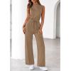 imagePRETTYGARDEN One Piece Jumpsuits for Women Dressy Summer Business Casual Outifts Sleeveless Mock Neck Wide Leg RompersKhaki