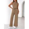 imagePRETTYGARDEN One Piece Jumpsuits for Women Dressy Summer Business Casual Outifts Sleeveless Mock Neck Wide Leg RompersKhaki