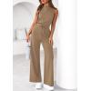 imagePRETTYGARDEN One Piece Jumpsuits for Women Dressy Summer Business Casual Outifts Sleeveless Mock Neck Wide Leg RompersKhaki