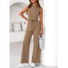 imagePRETTYGARDEN One Piece Jumpsuits for Women Dressy Summer Business Casual Outifts Sleeveless Mock Neck Wide Leg RompersKhaki